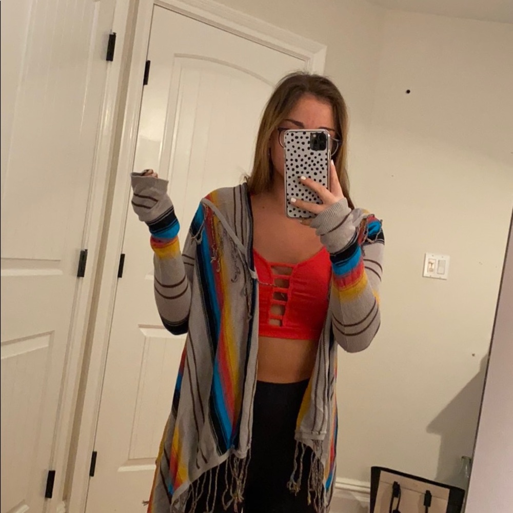 Multi colored fringe cardigan